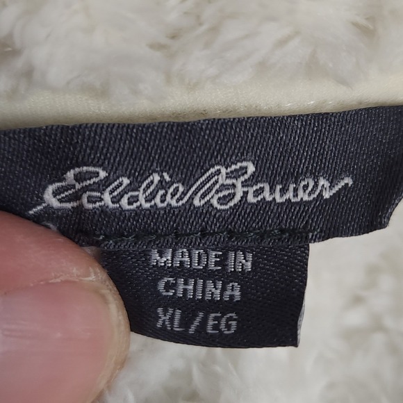 Eddie Bauer Women XL Sherpa Fleece Snap Neck Pullover Ivory Cream Cozy - Picture 8 of 11